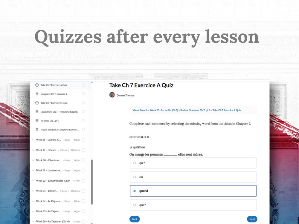 Quizzes after every lesson