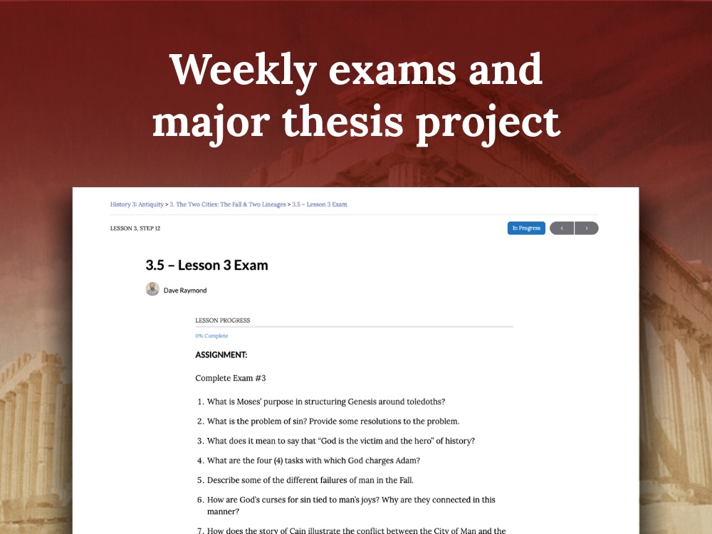 Weekly exams and major thesis project