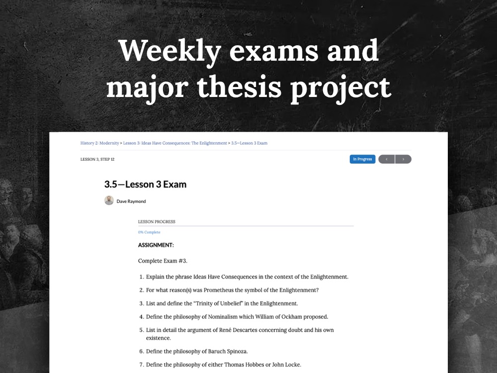 Weekly exams and major thesis project