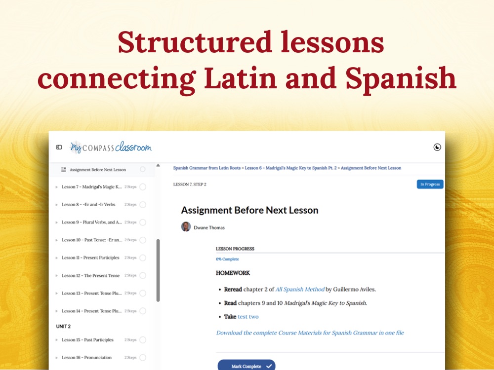 structured lessons connecting Latin and Spanish